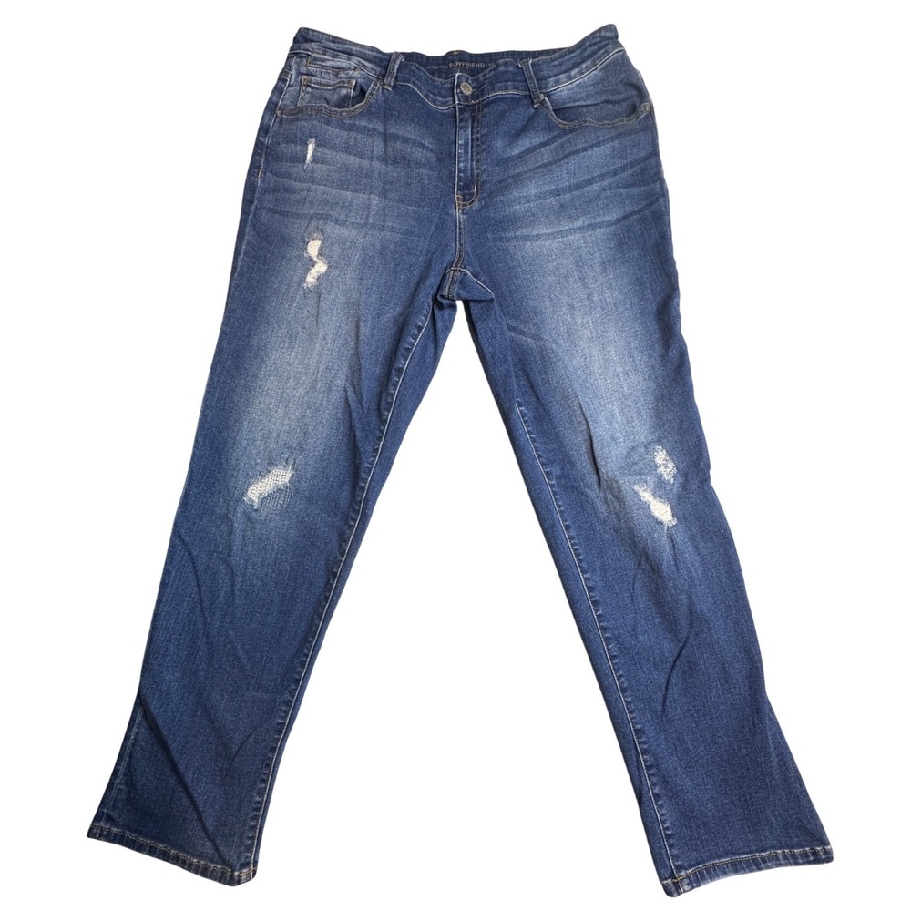 Chicos Platinum Boyfriend Jeans Womens 2.5 (36x28.5) Medium Wash Denim Stretch